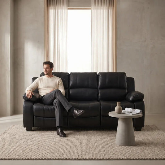Valerie Black Leather Comfortable Modern 3 Seater Sofa - Furniture Instore