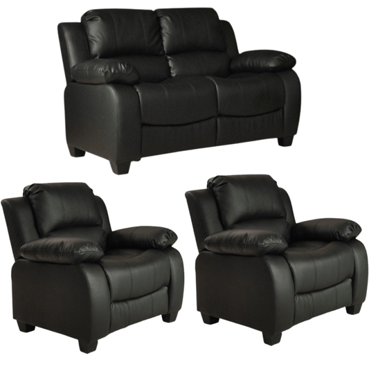 Valerie Black Leather Modern 2+1+1 Seater Sofa Set - Furniture Instore