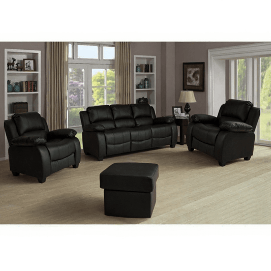 Valerie Black Leather Modern 3+1+1 Seater Sofa Set - Furniture Instore