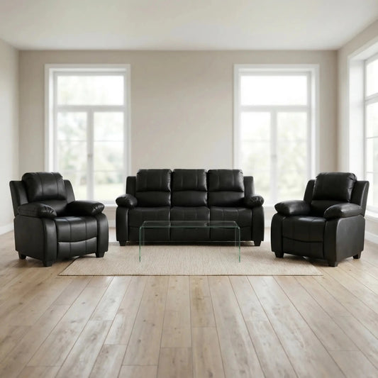 Valerie Black Leather Modern 3+1+1 Seater Sofa Set - Furniture Instore