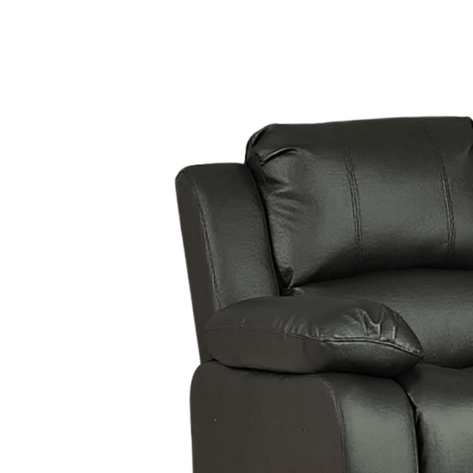 Close-up of a black leather sofa on a white background