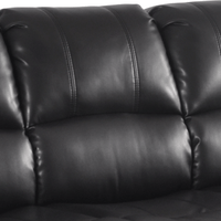 Close-up of a black leather sofa with visible stitching