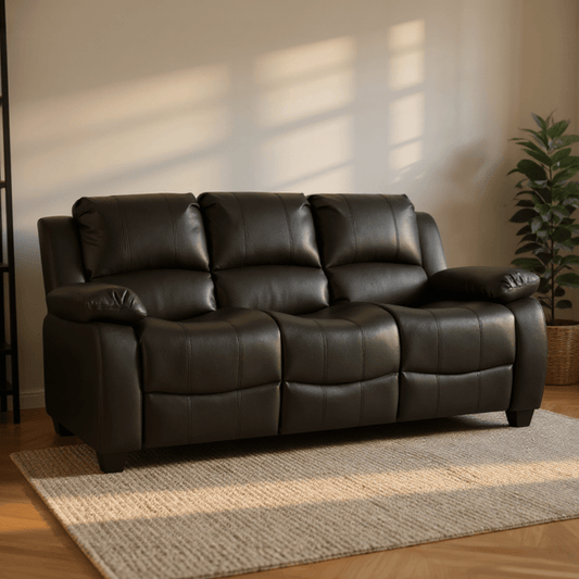 Valerie Black Leather Modern 3+2+1 Seater Sofa Set - Furniture Instore