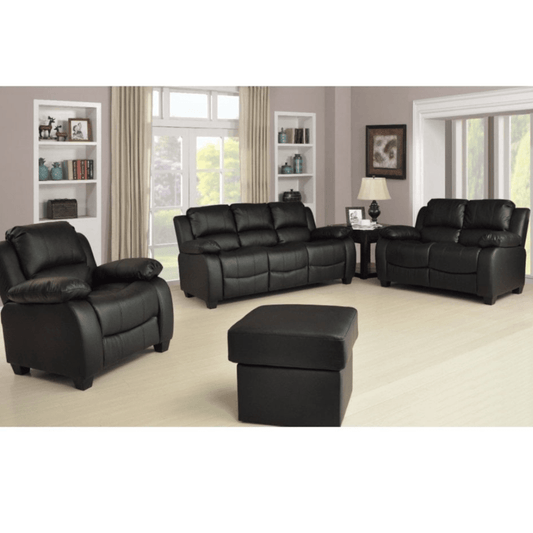 Valerie Black Leather Modern 3+2+1 Seater Sofa Set - Furniture Instore