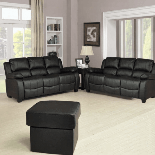 Valerie Black Leather Modern 3+3 Seater Sofa Set - Furniture Instore