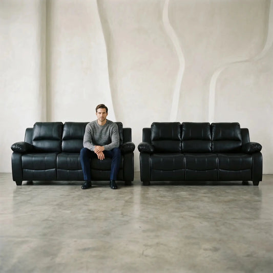 Valerie Black Leather Modern 3+3 Seater Sofa Set - Furniture Instore