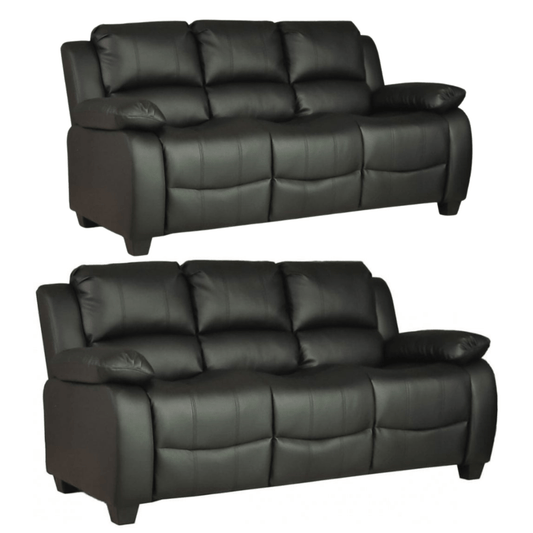 Valerie Black Leather Modern 3+3 Seater Sofa Set - Furniture Instore