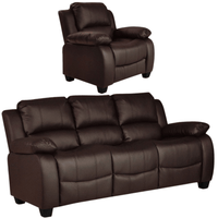 Valerie Brown Leather Modern 3+1 Seater Sofa Set - Furniture Instore