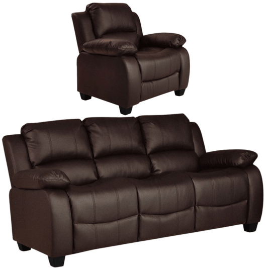Valerie Brown Leather Modern 3+1 Seater Sofa Set - Furniture Instore