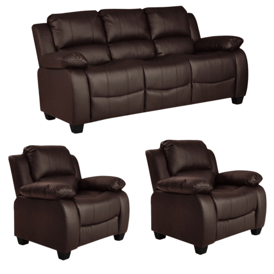 Valerie Brown Leather Modern 3+1+1 Seater Sofa Set - Furniture Instore