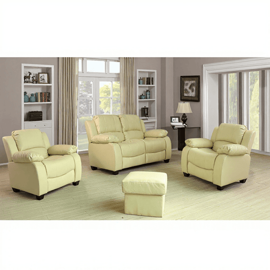 Valerie Cream Leather Modern 2+1+1 Seater Sofa Set - Furniture Instore