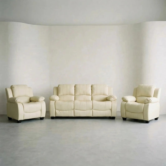 Valerie Cream Leather Modern 3+1+1 Seater Sofa Set - Furniture Instore
