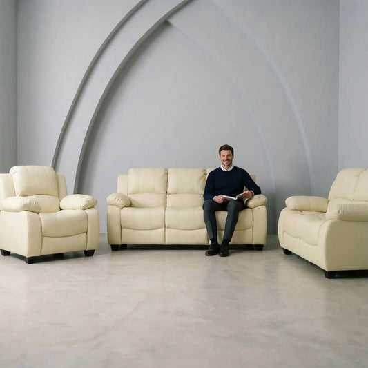 Valerie Cream Leather Modern 3+2+1 Seater Sofa Set - Furniture Instore