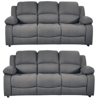 Two gray recliner sofas on a white background