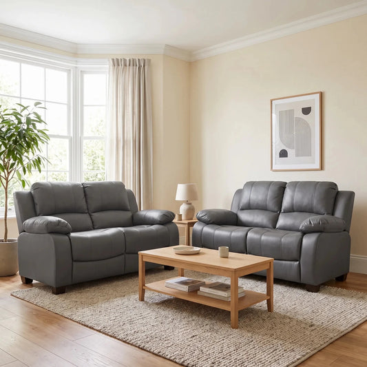 Valerie Grey Leather 2+2 Seater Sofa Set - Furniture Instore