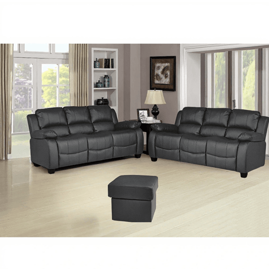 Valerie Grey Leather 3+3 Seater Sofa Set - Furniture Instore