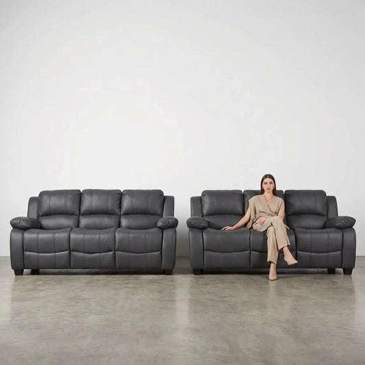 Valerie Grey Leather 3+3 Seater Sofa Set - Furniture Instore