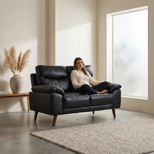 Vantage Genuine Leather Black 2 Seater Sofa - Furniture Instore