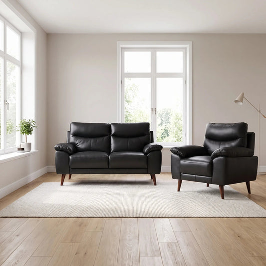 Vantage Genuine Leather Black 2+1 Seater Sofa Set - Furniture Instore