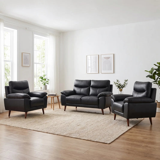 Vantage Genuine Leather Black 2+1+1 Seater Sofa Set - Furniture Instore