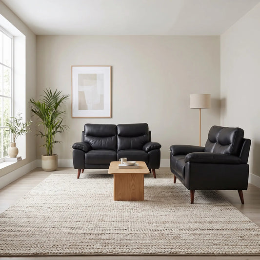Vantage Genuine Leather Black 2+2 Seater Sofa Set - Furniture Instore
