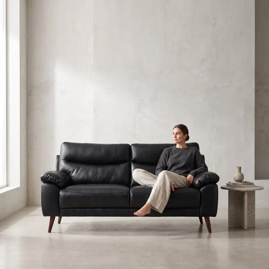 Vantage Genuine Leather Black 3 Seater Sofa - Furniture Instore