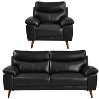 Front-facing Vantage black 3+1 sofa set on a white background with clean lines and modern design