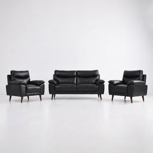 Vantage Genuine Leather Black 3+1+1 Seater Sofa Set - Furniture Instore