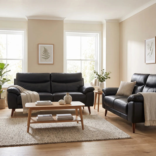 Vantage Genuine Leather Black 3+2 Seater Sofa Set - Furniture Instore