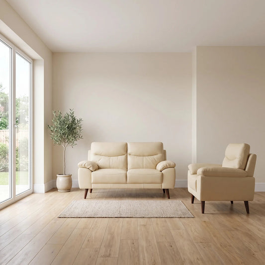 Vantage Genuine Leather Cream 2+1 Seater Sofa Set - Furniture Instore
