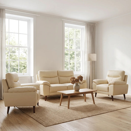 Vantage Genuine Leather Cream 2+1+1 Seater Sofa Set - Furniture Instore