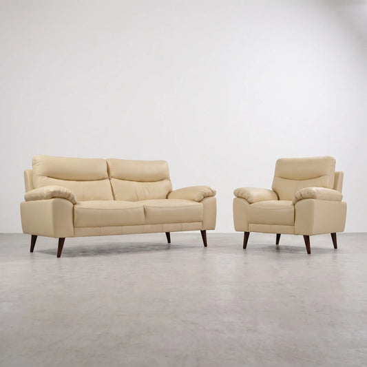Vantage Genuine Leather Cream 3+1 Seater Sofa Set - Furniture Instore