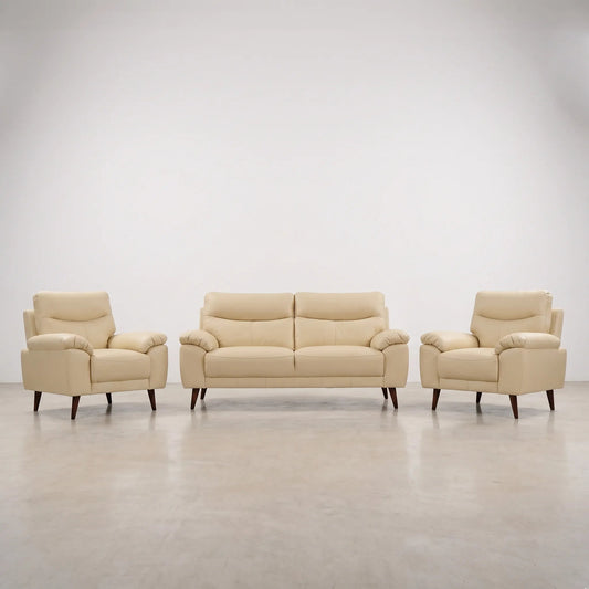 Vantage Genuine Leather Cream 3+1+1 Seater Sofa Set - Furniture Instore