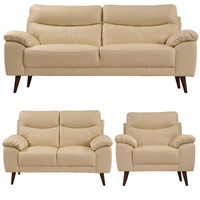 Vantage cream 3+2+1 sofa set front-facing on a white background, showcasing modern design and soft cream upholstery across all pieces.