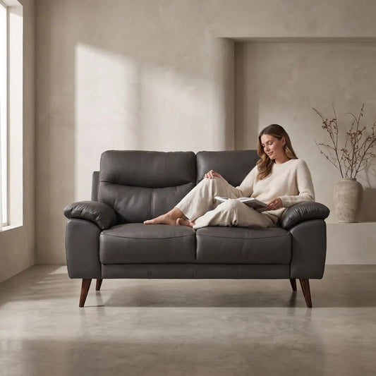 Vantage Genuine Leather Grey 2 Seater Sofa - Furniture Instore