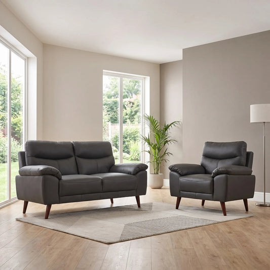Vantage Genuine Leather Grey 2+1 Seater Sofa Set - Furniture Instore