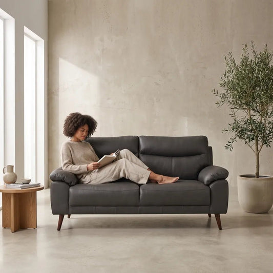 Vantage Genuine Leather Grey 3 Seater Sofa - Furniture Instore