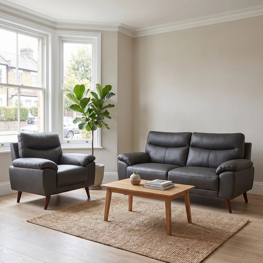 Vantage Genuine Leather Grey 3+1 Seater Sofa Set - Furniture Instore