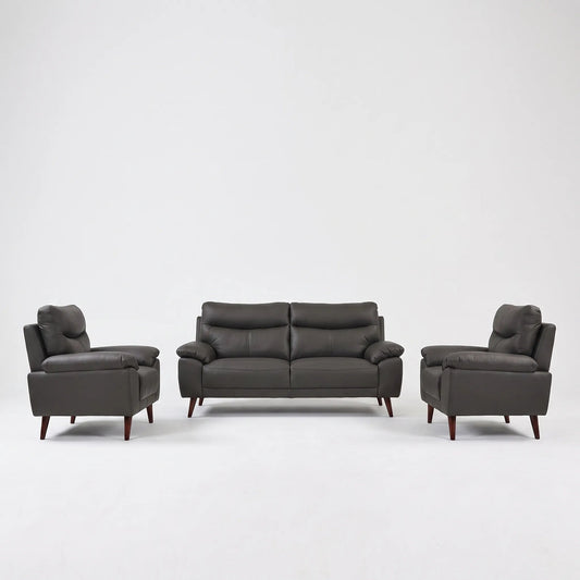 Vantage Genuine Leather Grey 3+1+1 Seater Sofa Set - Furniture Instore