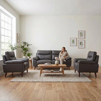 Vantage Genuine Leather Grey 3+1+1 Seater Sofa Set - Furniture Instore