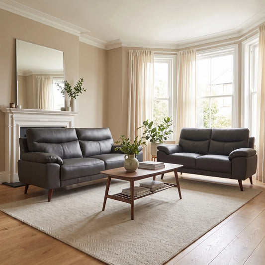 Vantage Genuine Leather Grey 3+2 Seater Sofa Set - Furniture Instore