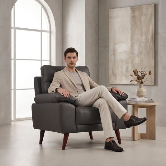 Vantage Genuine Leather Grey Armchair - Furniture Instore