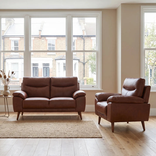 Vantage Genuine Leather Tan 2+1 Seater Sofa Set - Furniture Instore