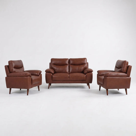 Vantage Genuine Leather Tan 2+1+1 Seater Sofa Set - Furniture Instore