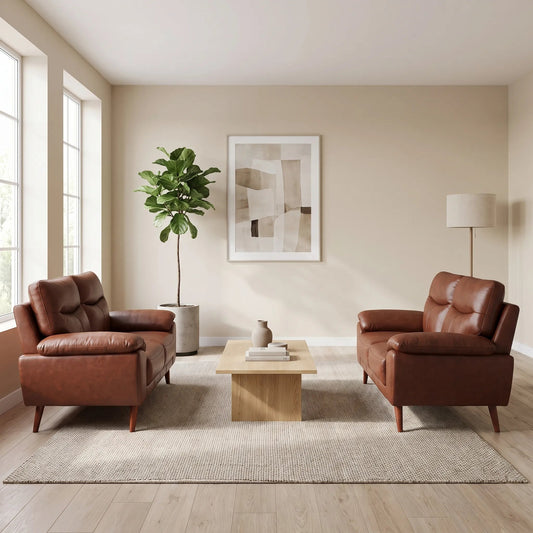 Vantage Genuine Leather Tan 2+2 Seater Sofa Set - Furniture Instore
