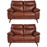 Vantage Tan 2+2 Sofa combo front facing on white background, showing cushions, clean lines, and modern design details