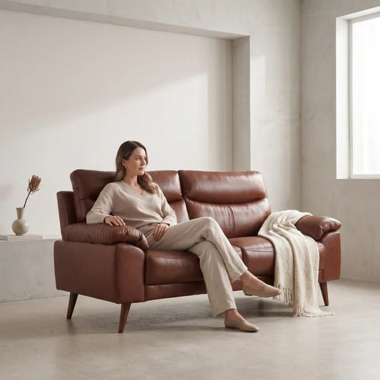 Vantage Genuine Leather Tan 3 Seater Sofa - Furniture Instore