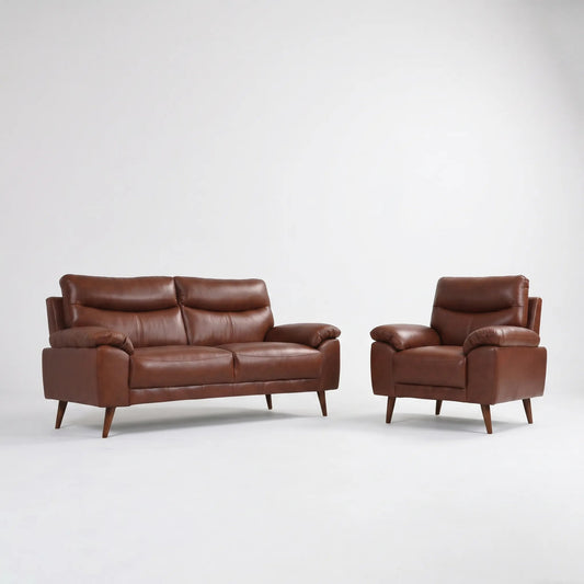 Vantage Genuine Leather Tan 3+1 Seater Sofa Set - Furniture Instore