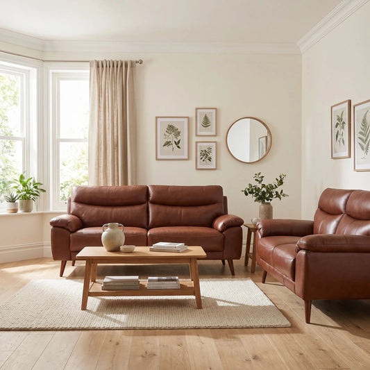 Vantage Genuine Leather Tan 3+2 Seater Sofa Set - Furniture Instore