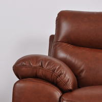Close-up of Vantage tan armchair with soft cushions and sleek modern styling
